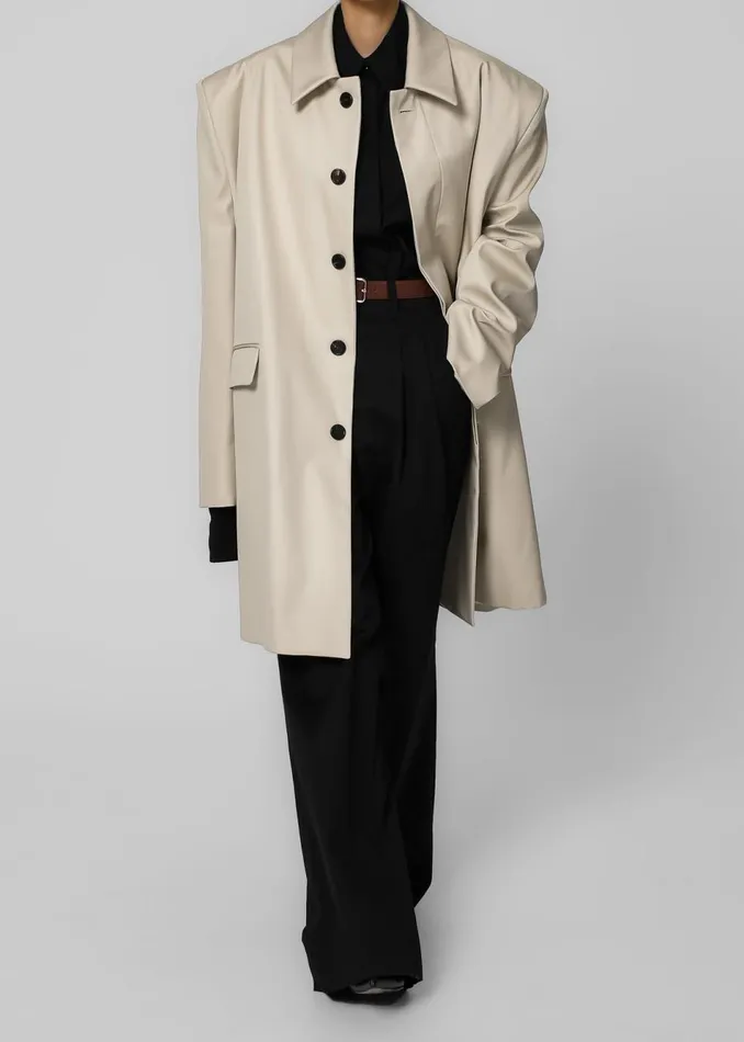 Women The Frankie Shop Outerwear Ghent Padded Shoulder Trench Beige