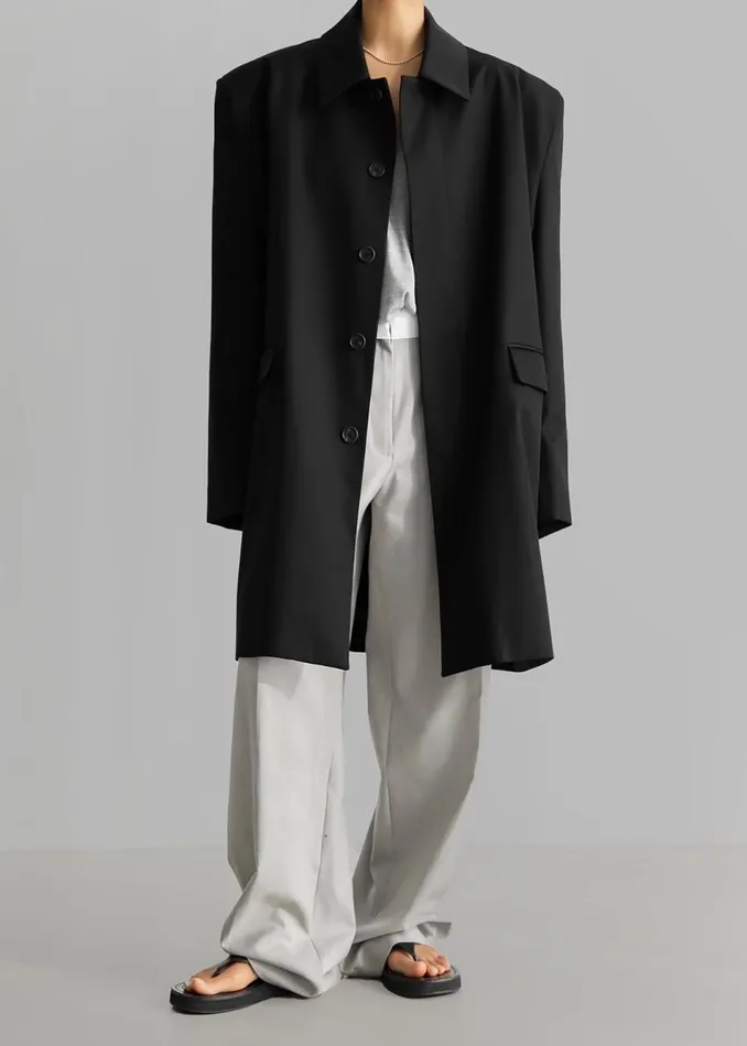 Women The Frankie Shop Outerwear Ghent Padded Shoulder Trench Black