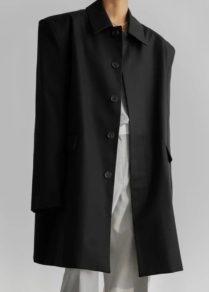 Women The Frankie Shop Outerwear Ghent Padded Shoulder Trench Black