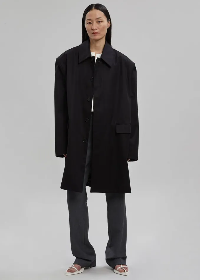 Women The Frankie Shop Outerwear Ghent Padded Shoulder Trench Black