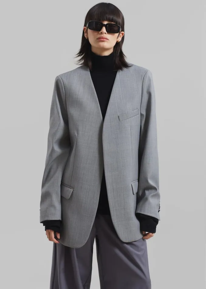 Women The Frankie Shop Outerwear Gillian Collarless Blazer Grey