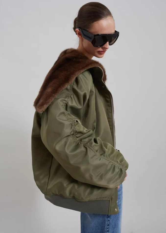 Women The Frankie Shop Outerwear Hayden Faux Fur Bomber Khaki