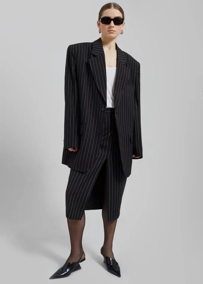 Women The Frankie Shop Outerwear Holland Padded Shoulder Blazer Blackwhite Pinstripe