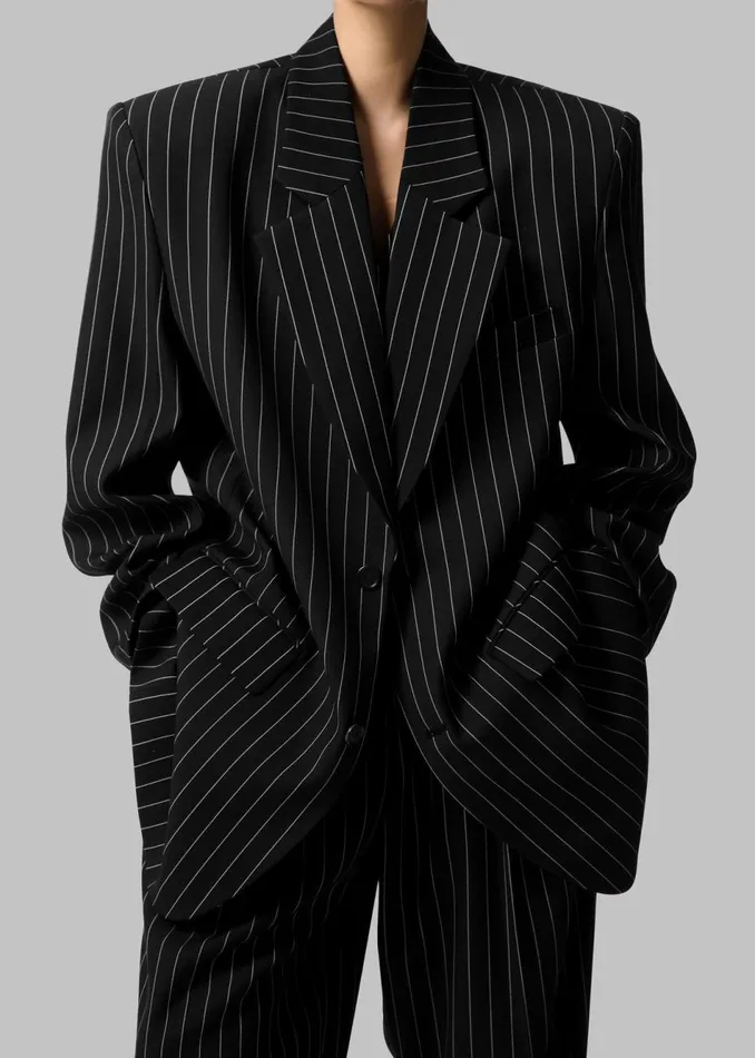 Women The Frankie Shop Outerwear Holland Padded Shoulder Blazer Blackwhite Pinstripe