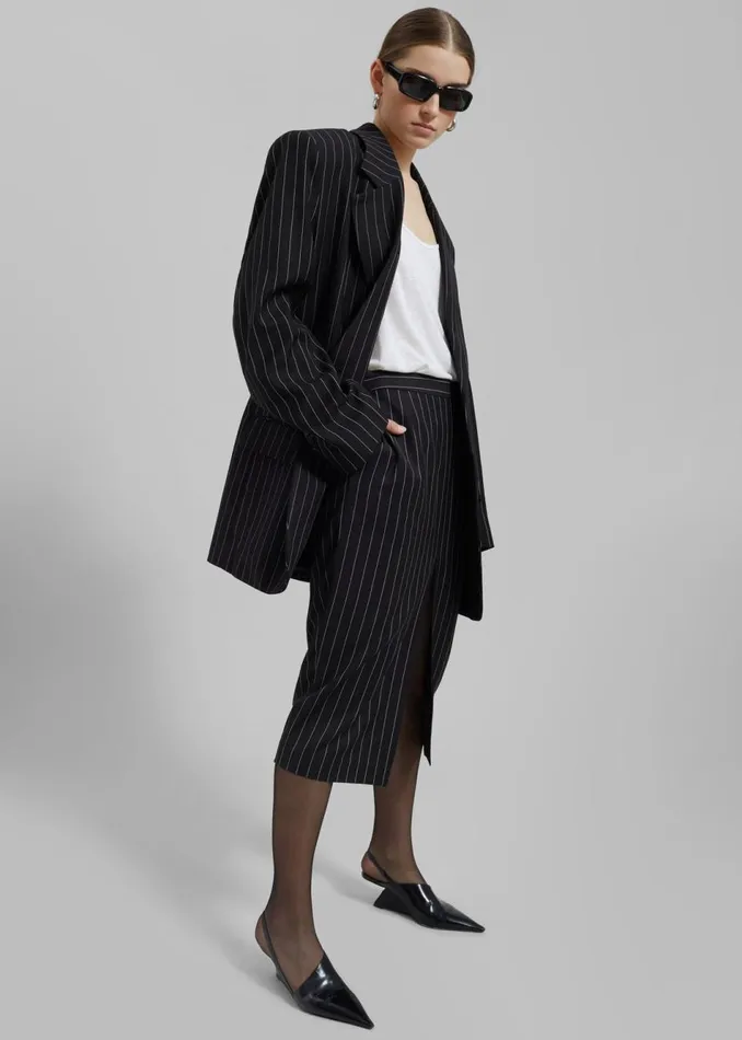 Women The Frankie Shop Outerwear Holland Padded Shoulder Blazer Blackwhite Pinstripe