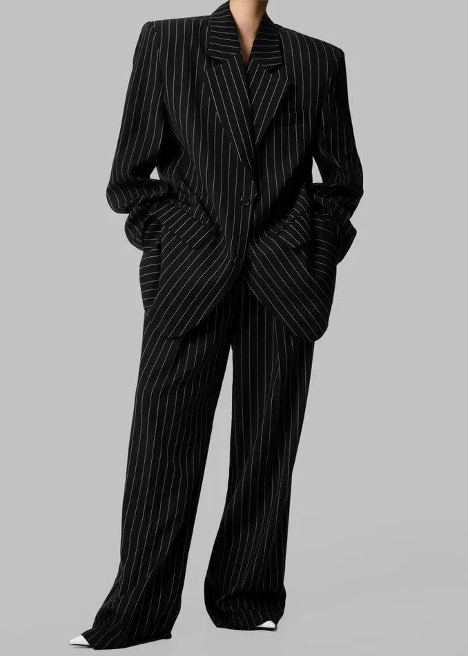 Women The Frankie Shop Outerwear Holland Padded Shoulder Blazer Blackwhite Pinstripe