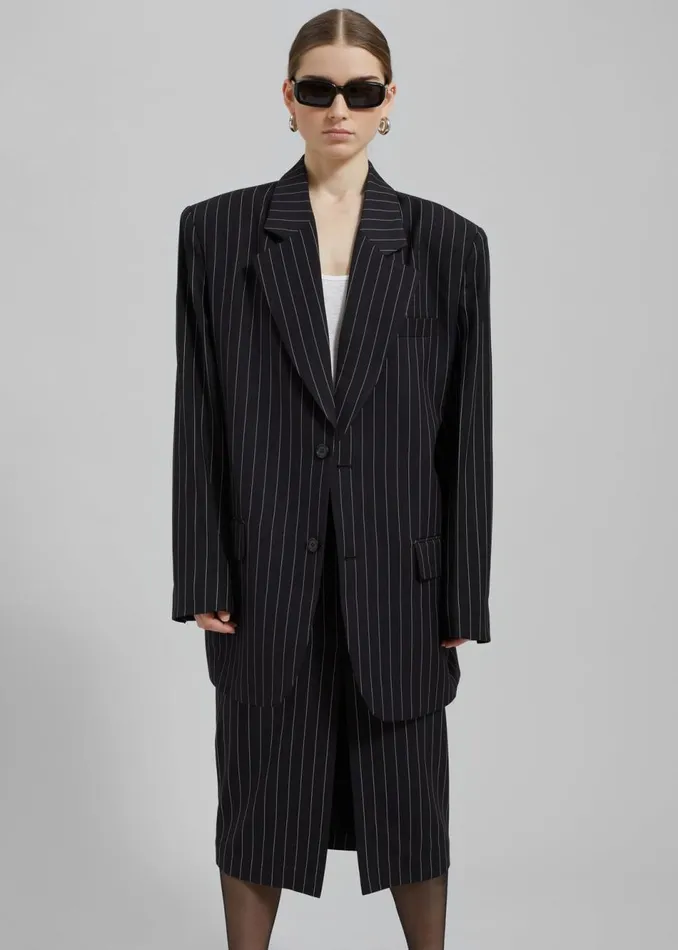 Women The Frankie Shop Outerwear Holland Padded Shoulder Blazer Blackwhite Pinstripe