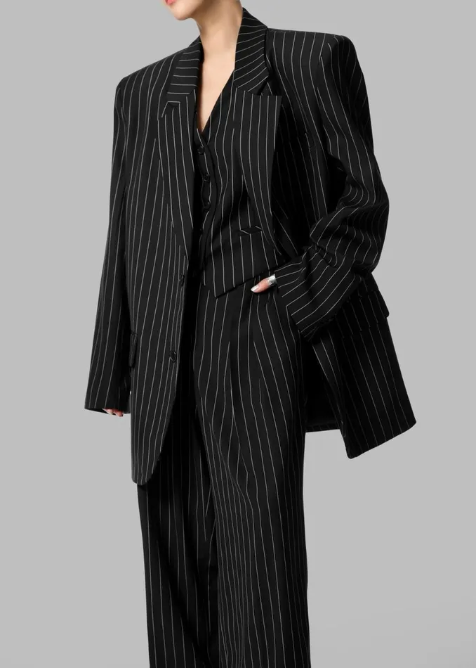 Women The Frankie Shop Outerwear Holland Padded Shoulder Blazer Blackwhite Pinstripe