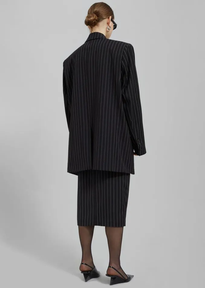 Women The Frankie Shop Outerwear Holland Padded Shoulder Blazer Blackwhite Pinstripe