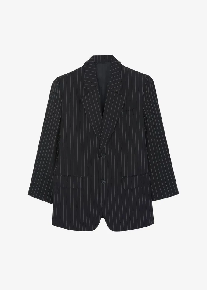 Women The Frankie Shop Outerwear Holland Padded Shoulder Blazer Blackwhite Pinstripe