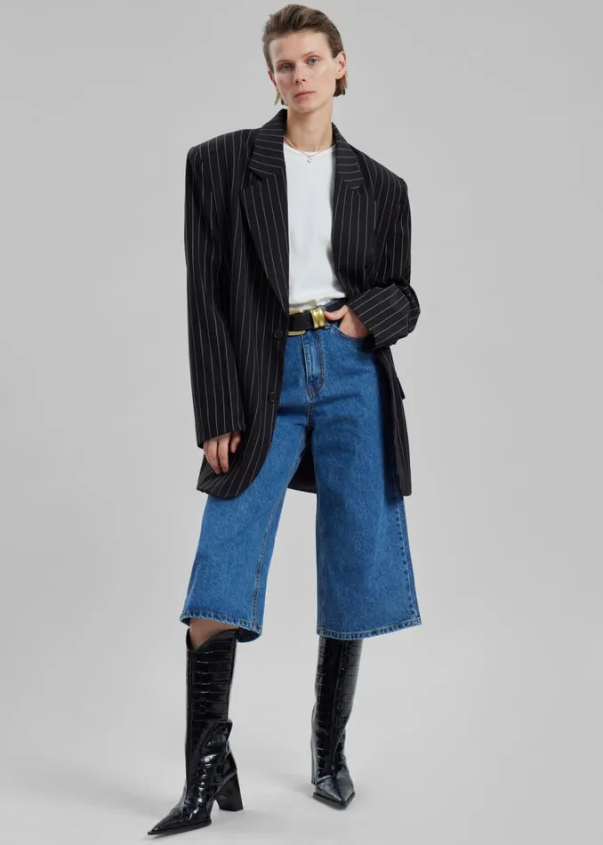 Women The Frankie Shop Outerwear Holland Padded Shoulder Blazer Blackwhite Pinstripe