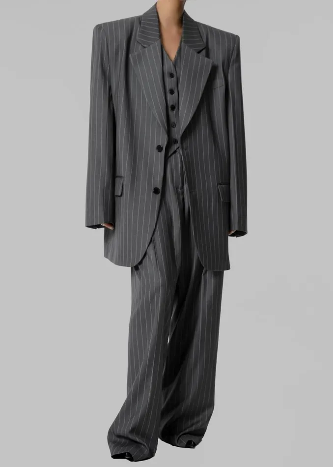 Women The Frankie Shop Outerwear Holland Padded Shoulder Blazer Charcoalwhite Pinstripe