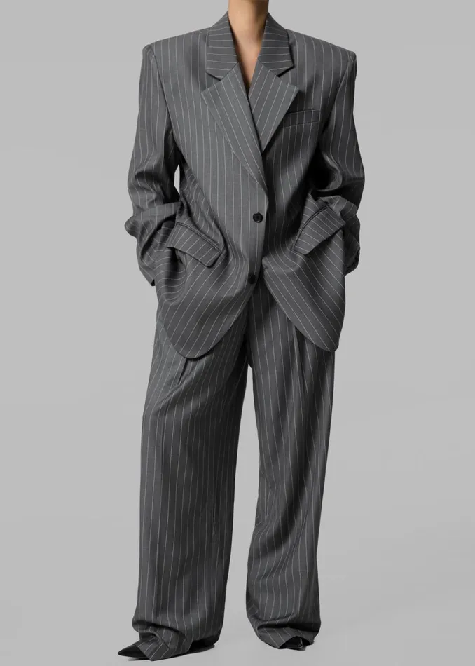 Women The Frankie Shop Outerwear Holland Padded Shoulder Blazer Charcoalwhite Pinstripe
