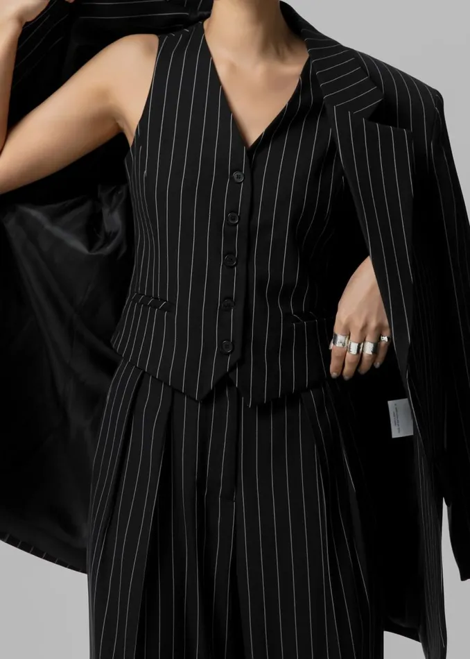 Women The Frankie Shop Outerwear Holland Suit Vest Blackwhite Pinstripe