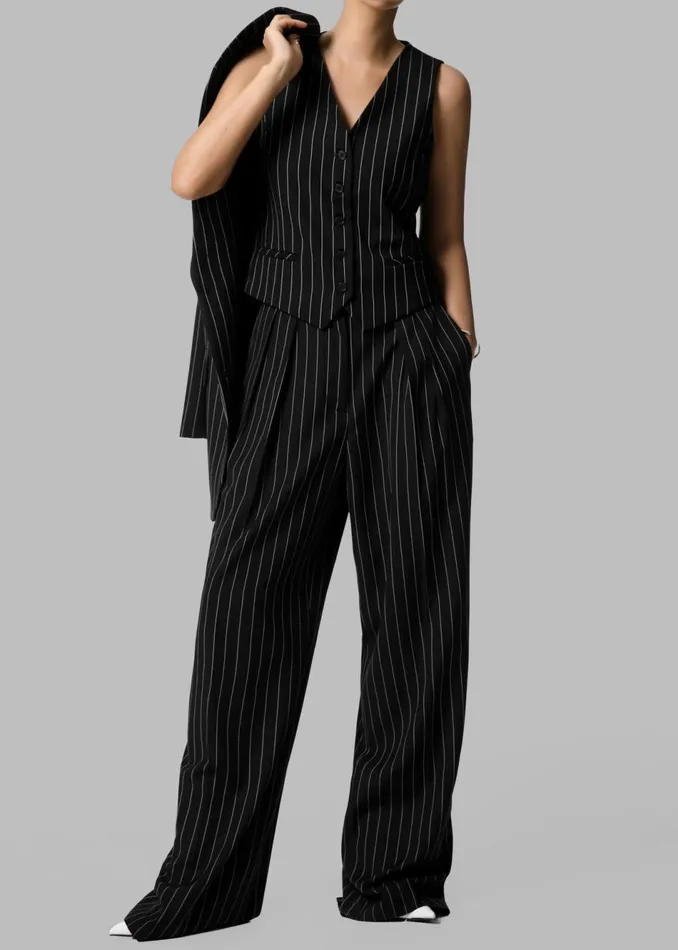 Women The Frankie Shop Outerwear Holland Suit Vest Blackwhite Pinstripe