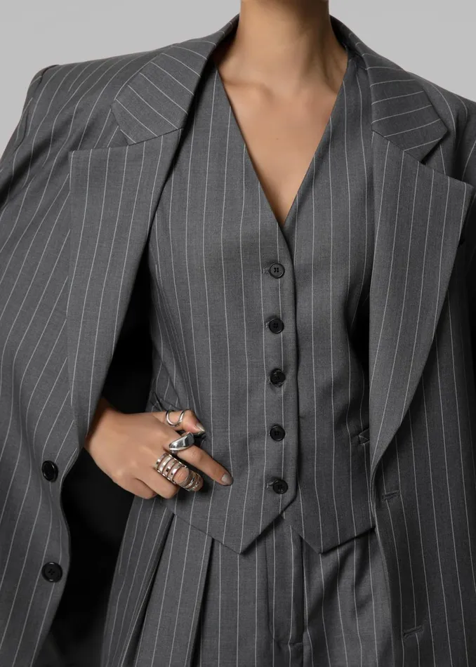 Women The Frankie Shop Outerwear Holland Suit Vest Charcoalwhite Pinstripe