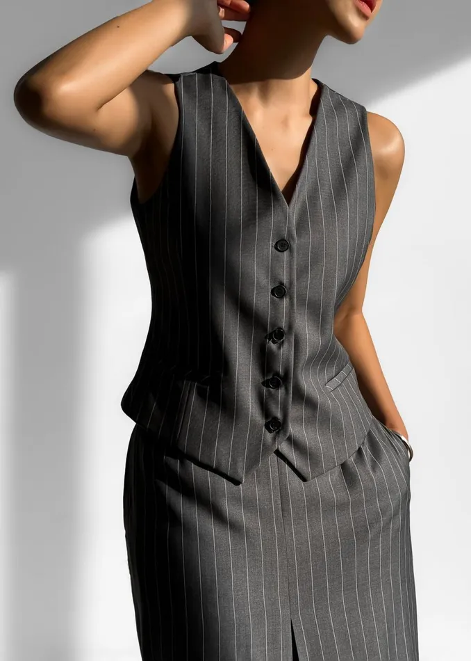 Women The Frankie Shop Outerwear Holland Suit Vest Charcoalwhite Pinstripe