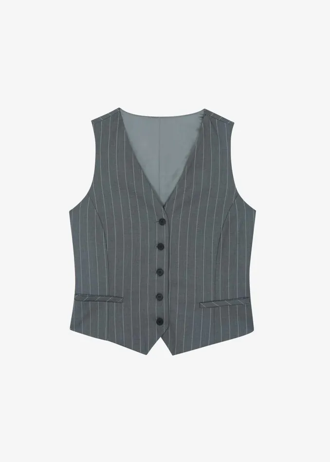 Women The Frankie Shop Outerwear Holland Suit Vest Charcoalwhite Pinstripe
