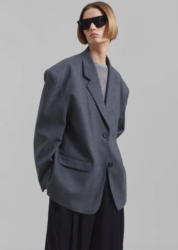 Women The Frankie Shop Outerwear Ingrid Oversized Blazer Grey Stripe