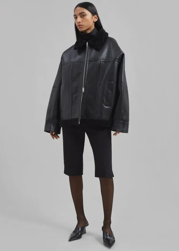 Women The Frankie Shop Outerwear Ivanka Faux Leather Shearling Jacket Black