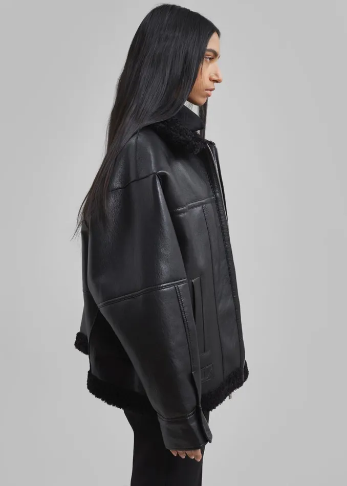 Women The Frankie Shop Outerwear Ivanka Faux Leather Shearling Jacket Black