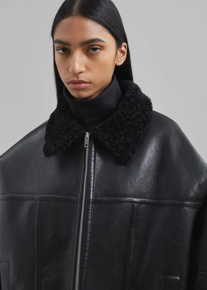 Women The Frankie Shop Outerwear Ivanka Faux Leather Shearling Jacket Black
