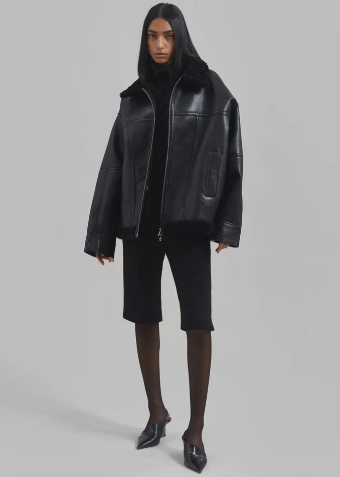Women The Frankie Shop Outerwear Ivanka Faux Leather Shearling Jacket Black