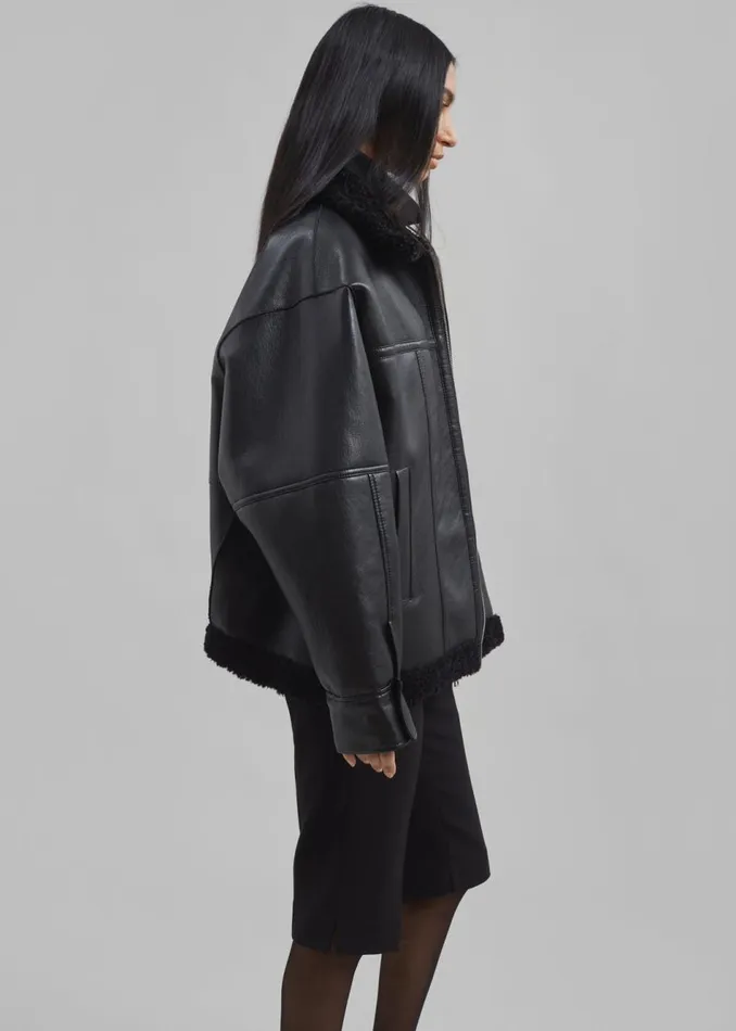Women The Frankie Shop Outerwear Ivanka Faux Leather Shearling Jacket Black
