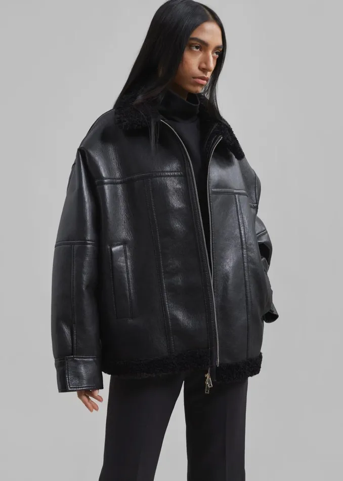 Women The Frankie Shop Outerwear Ivanka Faux Leather Shearling Jacket Black