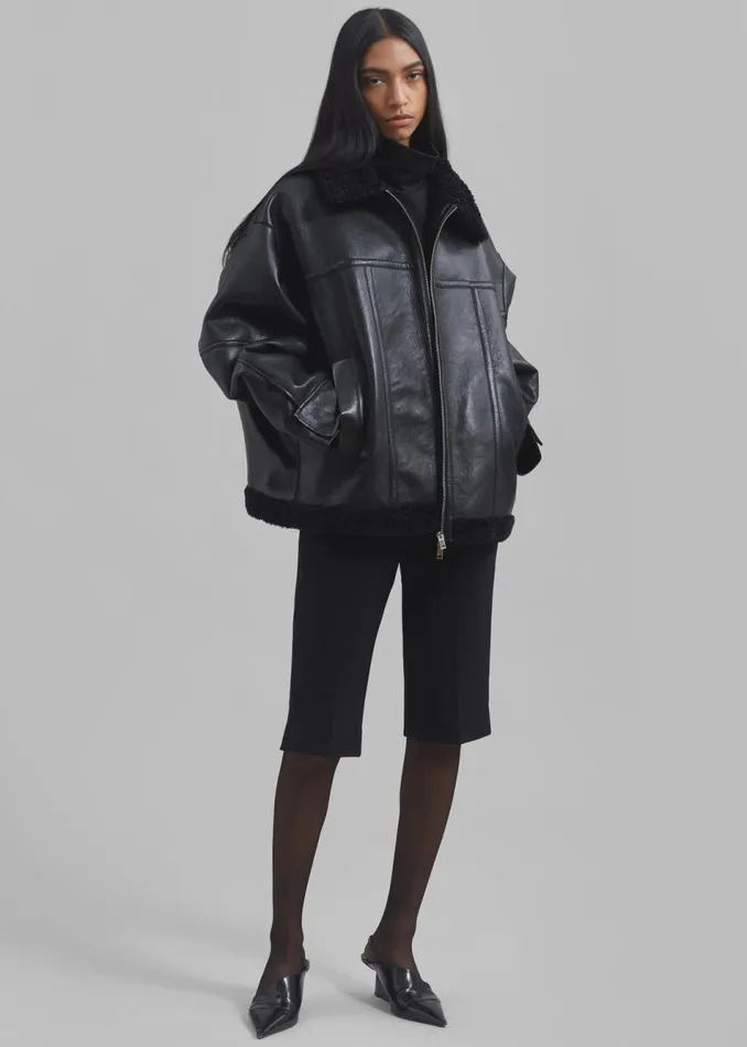 Women The Frankie Shop Outerwear Ivanka Faux Leather Shearling Jacket Black