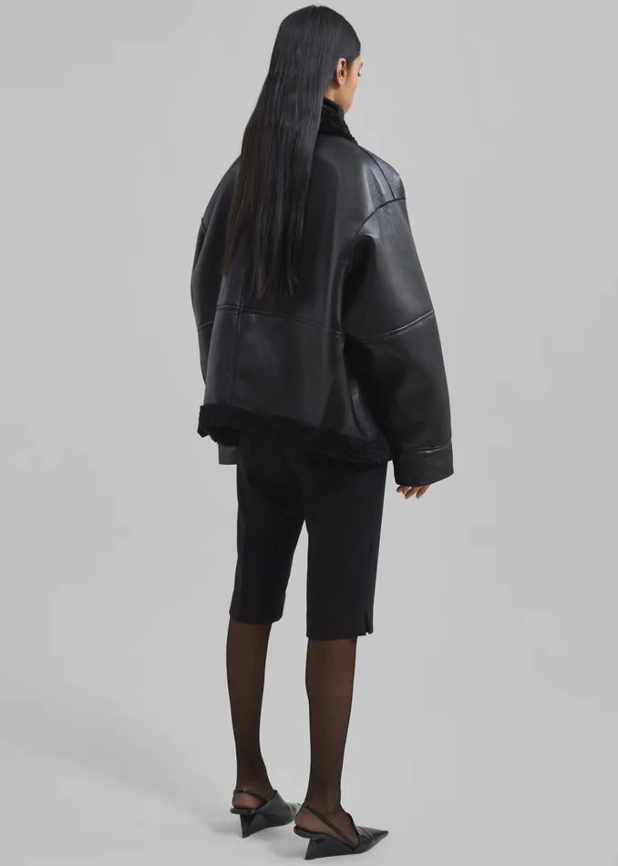 Women The Frankie Shop Outerwear Ivanka Faux Leather Shearling Jacket Black