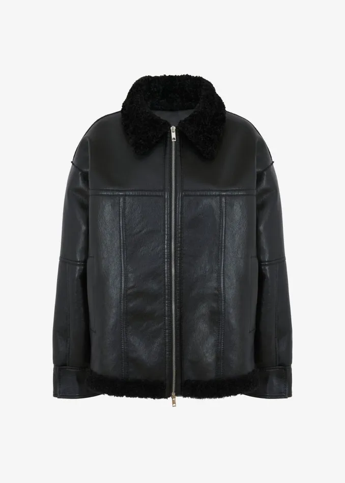 Women The Frankie Shop Outerwear Ivanka Faux Leather Shearling Jacket Black