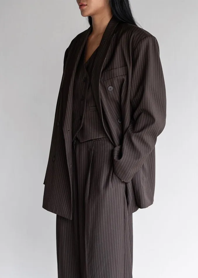 Women The Frankie Shop Outerwear Ivey Double Breasted Blazer Brownwhite Pinstripe