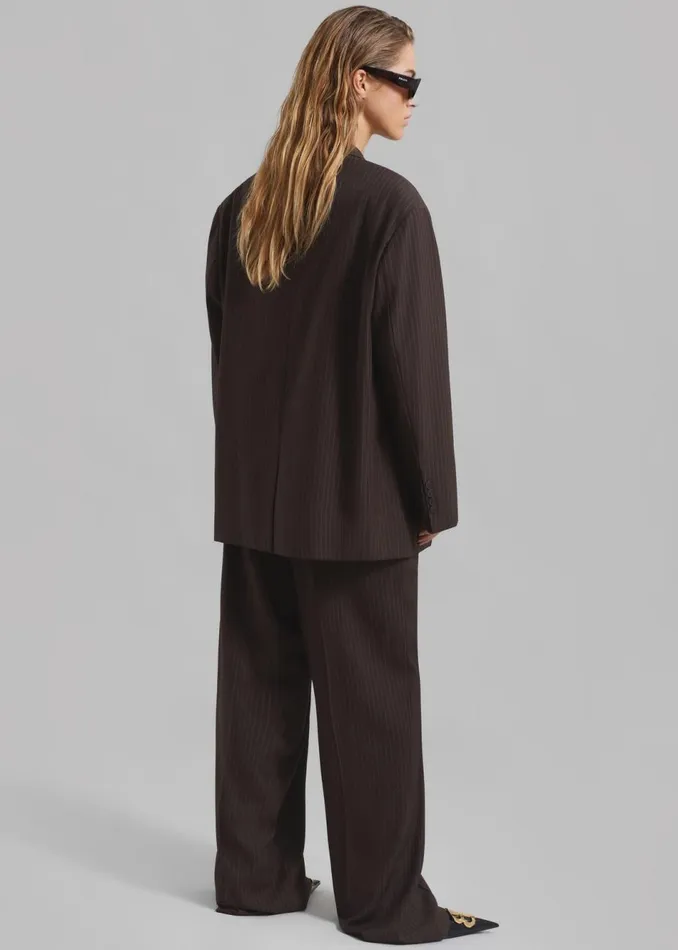 Women The Frankie Shop Outerwear Ivey Double Breasted Blazer Brownwhite Pinstripe