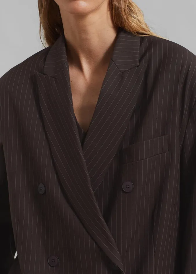 Women The Frankie Shop Outerwear Ivey Double Breasted Blazer Brownwhite Pinstripe