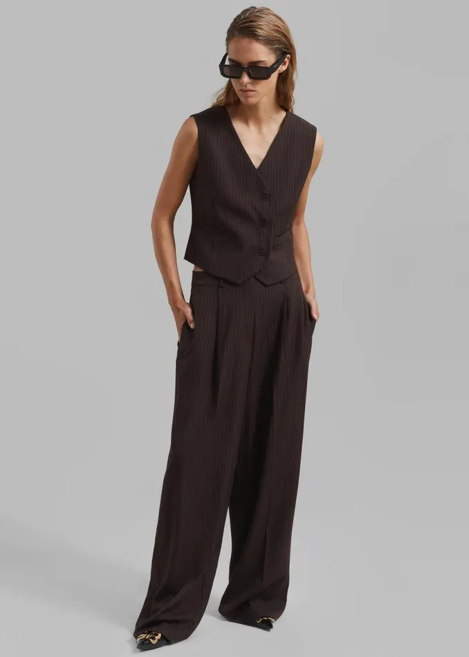 Women The Frankie Shop Outerwear Ivey Vest Brownwhite Pinstripe
