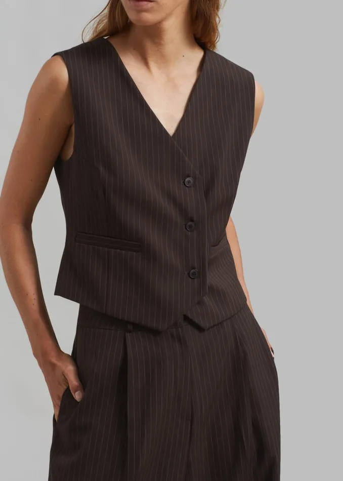 Women The Frankie Shop Outerwear Ivey Vest Brownwhite Pinstripe