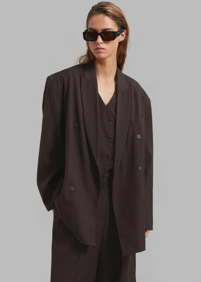 Women The Frankie Shop Outerwear Ivey Vest Brownwhite Pinstripe