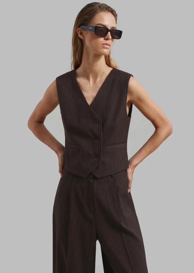 Women The Frankie Shop Outerwear Ivey Vest Brownwhite Pinstripe