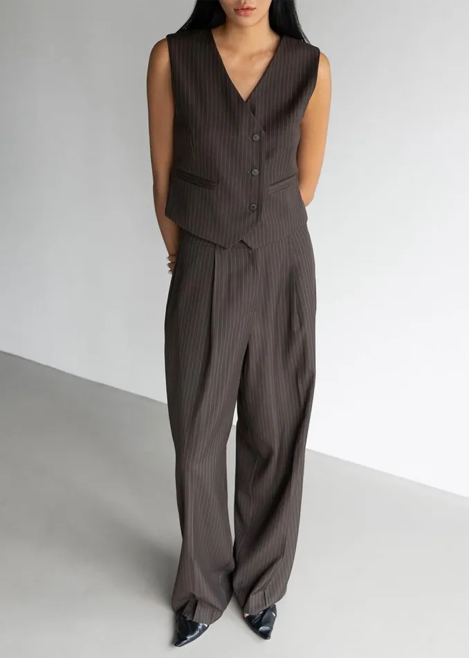 Women The Frankie Shop Outerwear Ivey Vest Brownwhite Pinstripe