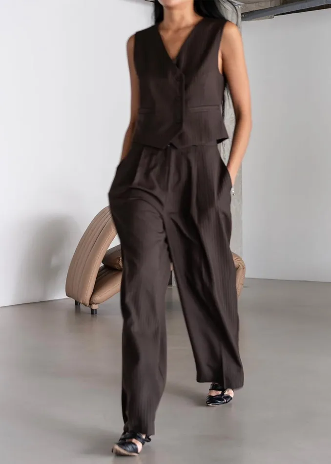 Women The Frankie Shop Outerwear Ivey Vest Brownwhite Pinstripe