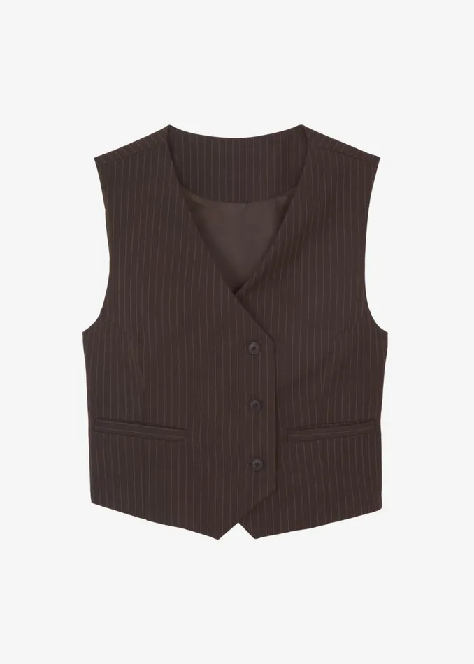 Women The Frankie Shop Outerwear Ivey Vest Brownwhite Pinstripe