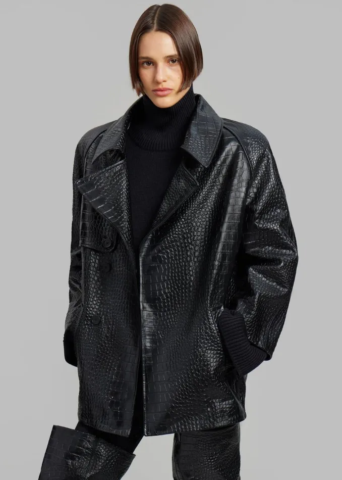 Women The Frankie Shop Outerwear Jackie CrocEffect Coat Black