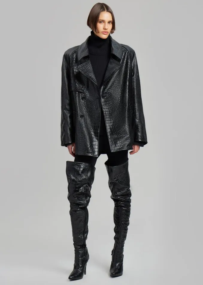 Women The Frankie Shop Outerwear Jackie CrocEffect Coat Black