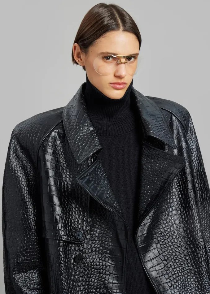 Women The Frankie Shop Outerwear Jackie CrocEffect Coat Black