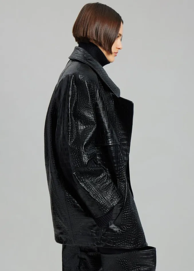 Women The Frankie Shop Outerwear Jackie CrocEffect Coat Black
