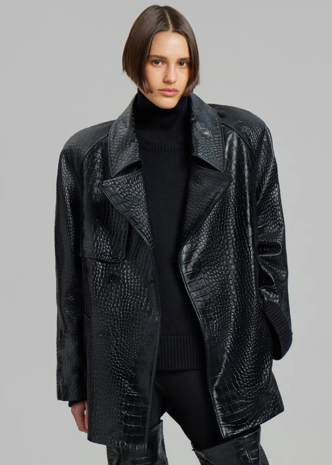 Women The Frankie Shop Outerwear Jackie CrocEffect Coat Black