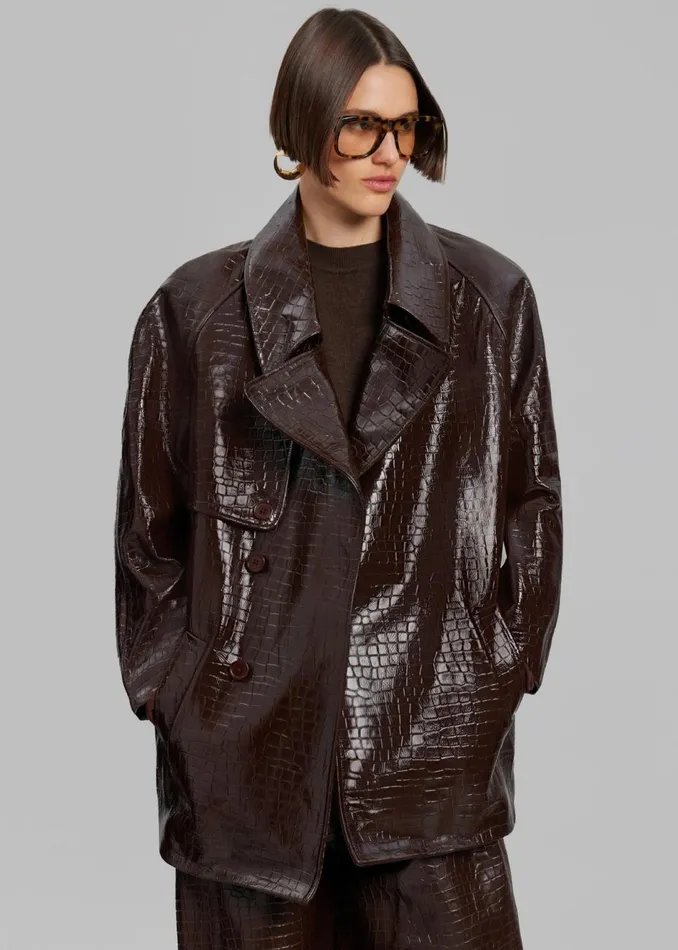 Women The Frankie Shop Outerwear Jackie CrocEffect Coat Brown