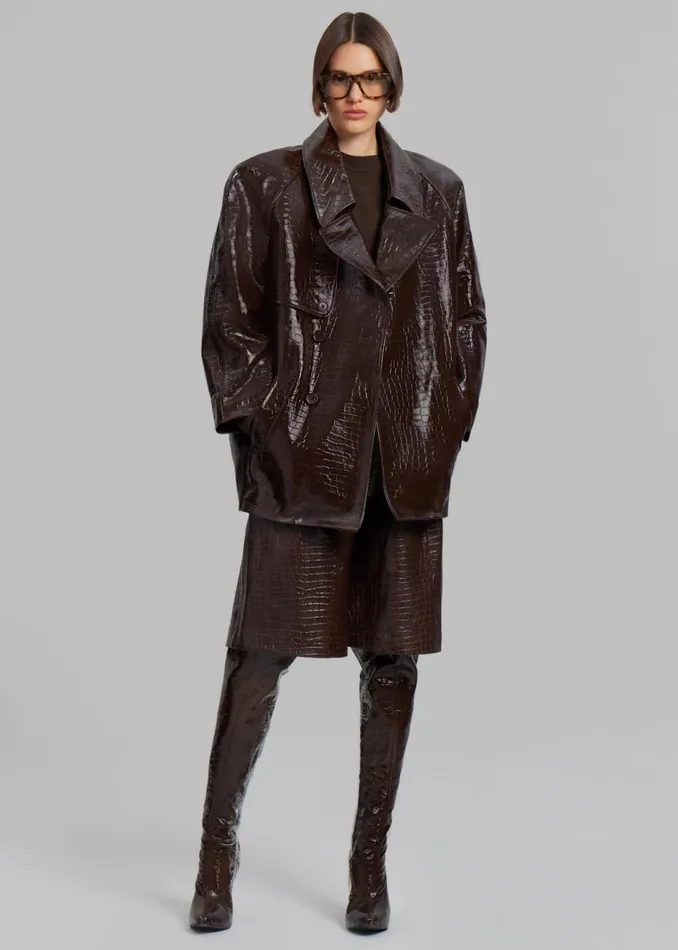 Women The Frankie Shop Outerwear Jackie CrocEffect Coat Brown