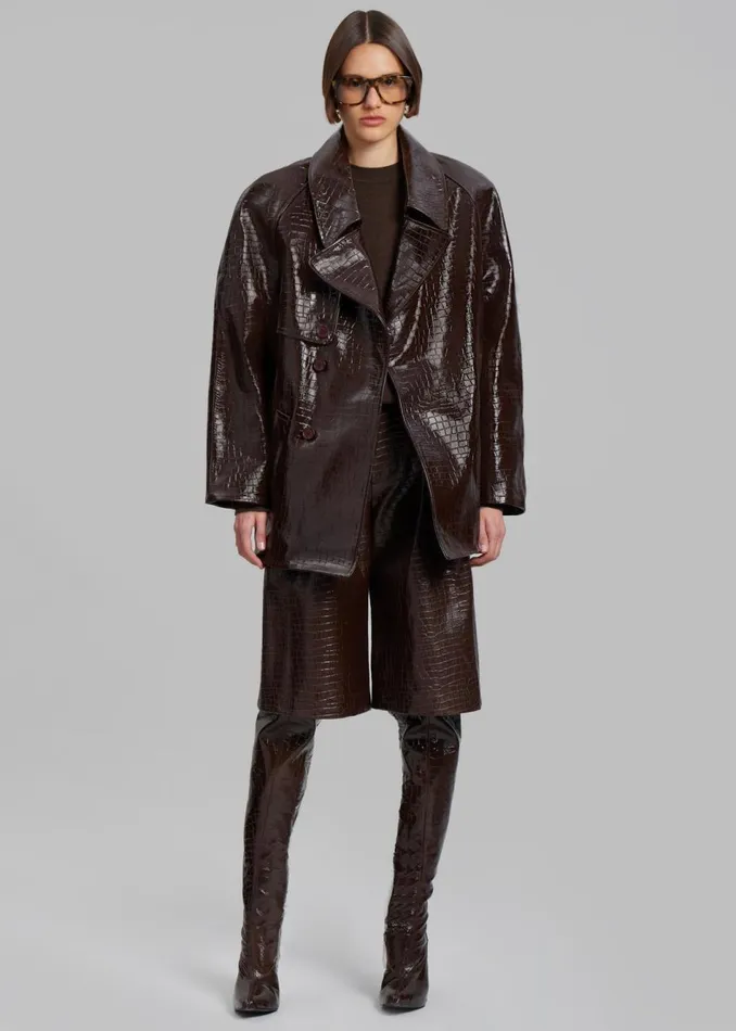 Women The Frankie Shop Outerwear Jackie CrocEffect Coat Brown